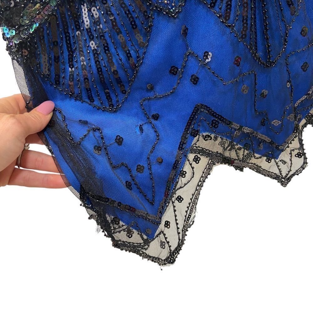 Blue and Black Sequin‎ V Neck Knee Length Dress Flapper Style Size Medium - Picture 13 of 15